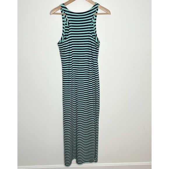 Sail To Sable Women Sleeveless Maxi Dress XS Green Navy Stripe Side Slit Coastal - Picture 9 of 10